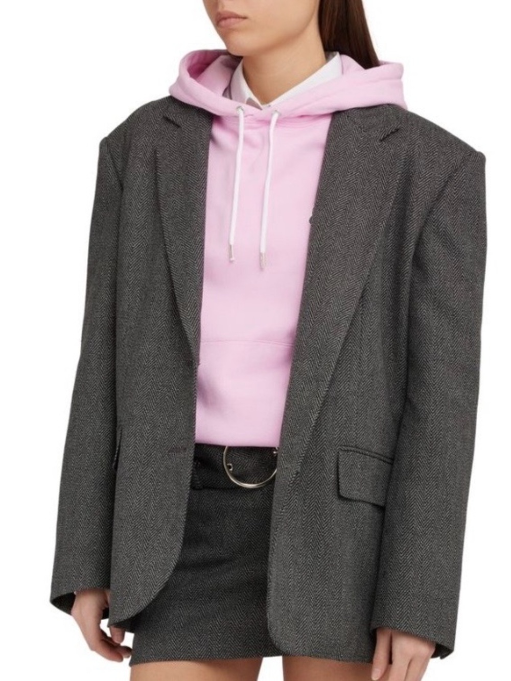Musier Paris Menaggio Grey Herringbone Oversized Blazer Size 36